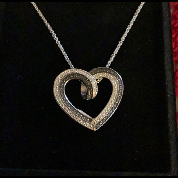 New sterling silver black & white diamond accent heart necklace - Picture 1 of 8